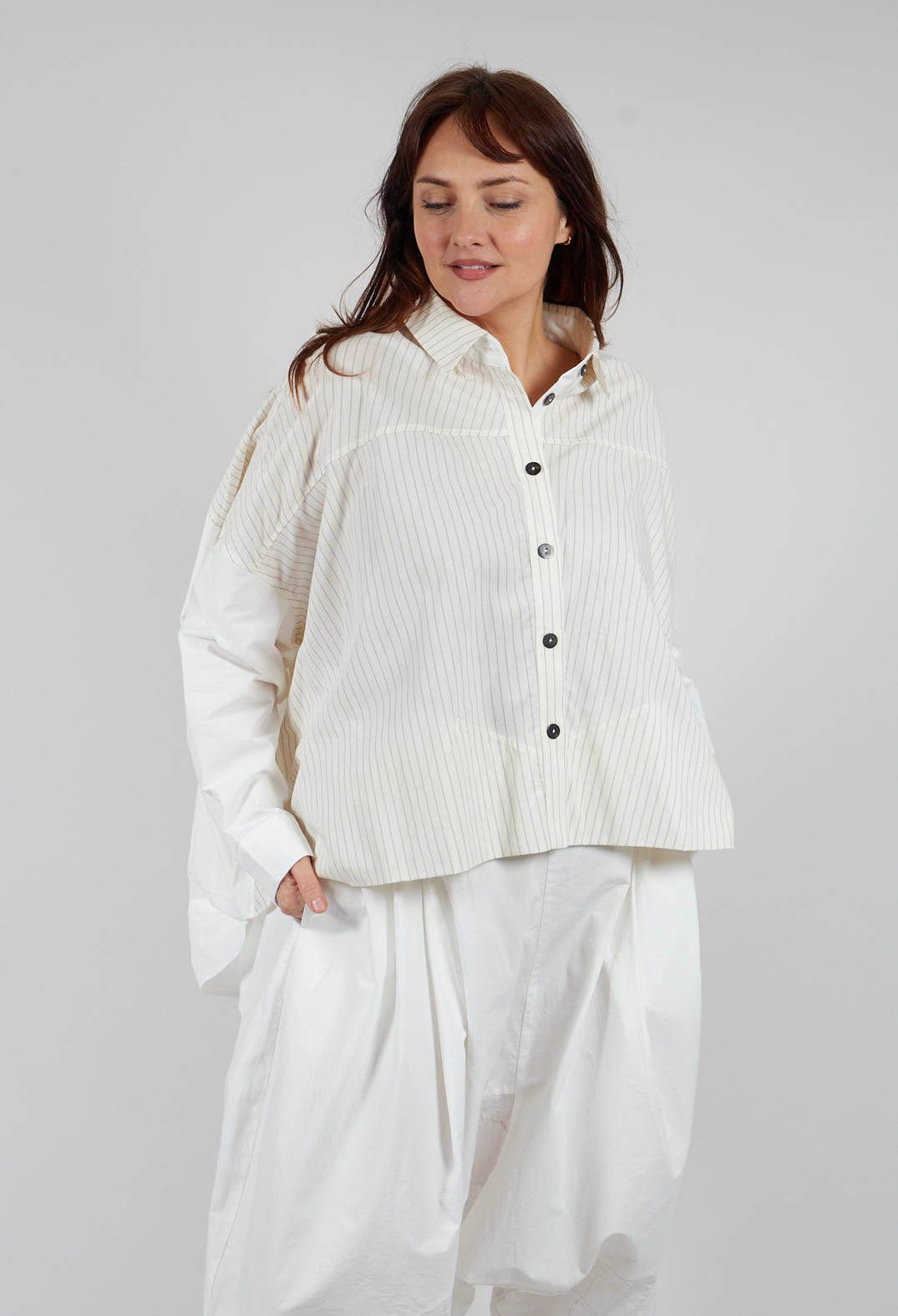 Oversized Shirt in Cream Pinstripe