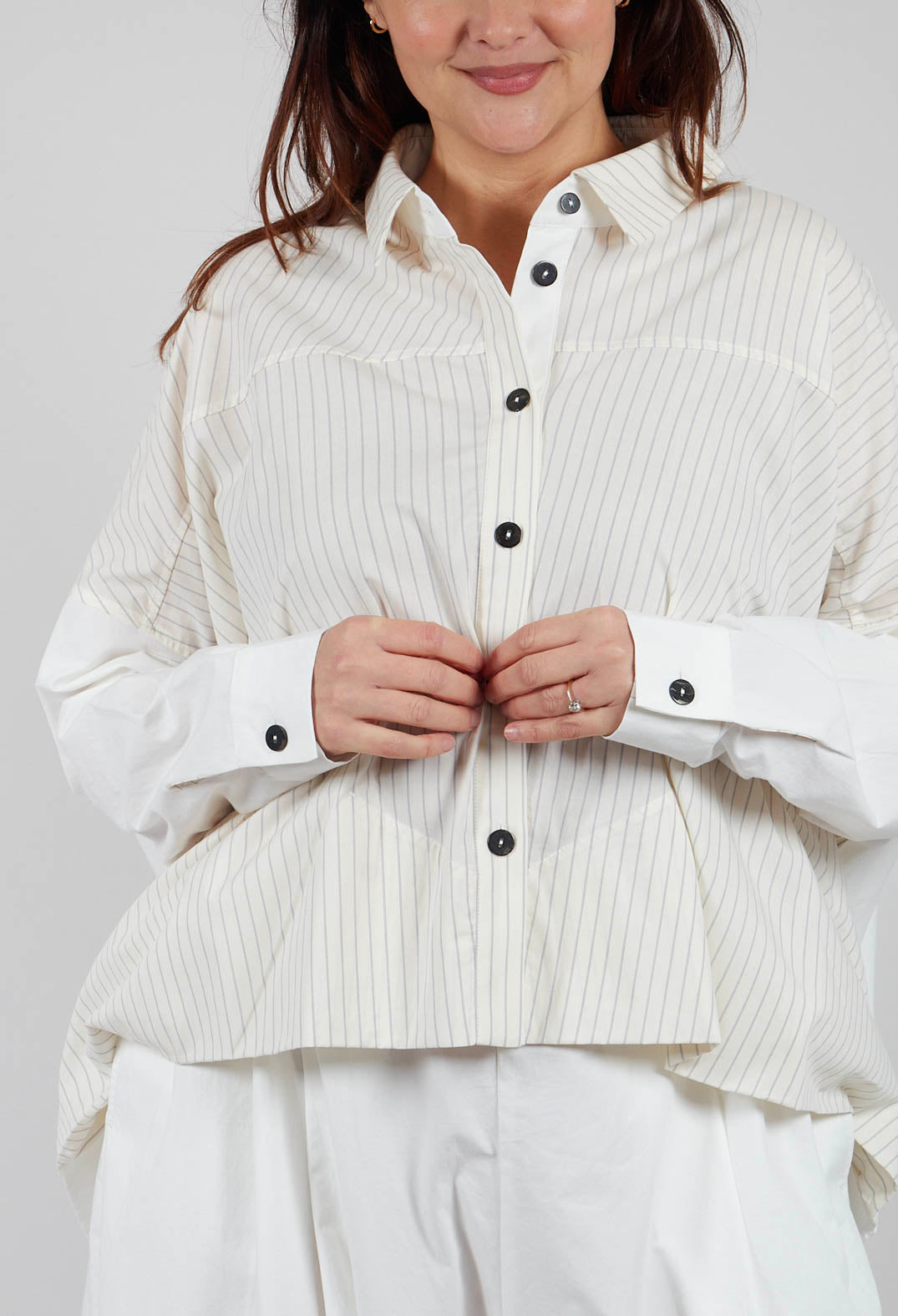Oversized Shirt in Cream Pinstripe