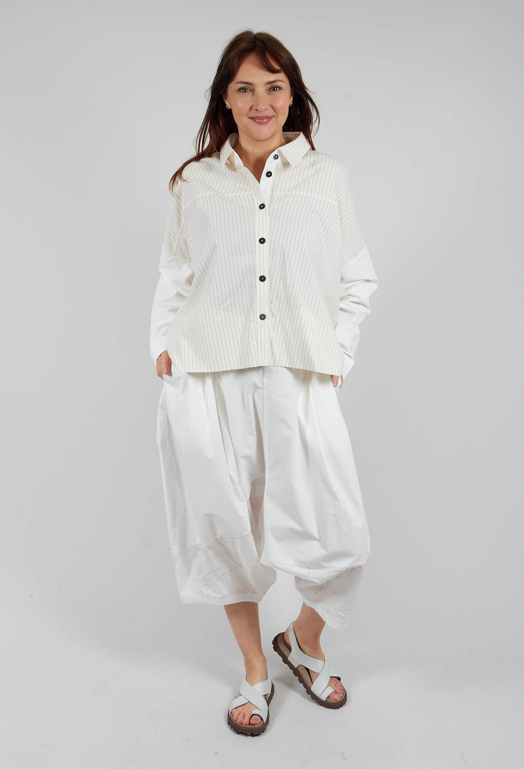 Oversized Shirt in Cream Pinstripe