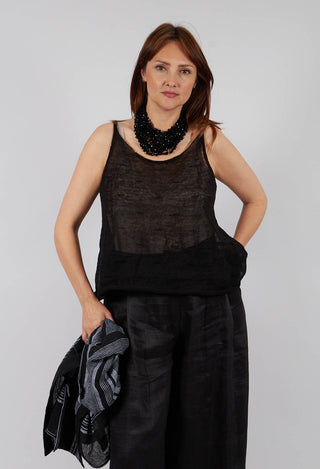 Linen Vest Top in Nero