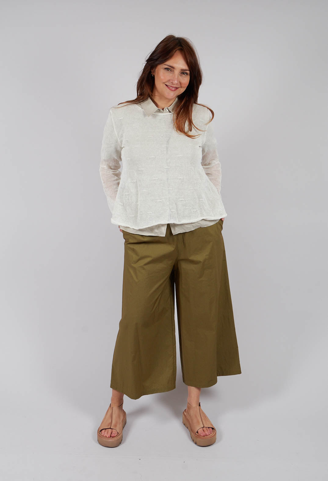 Trousers with Wide Leg in Cactus