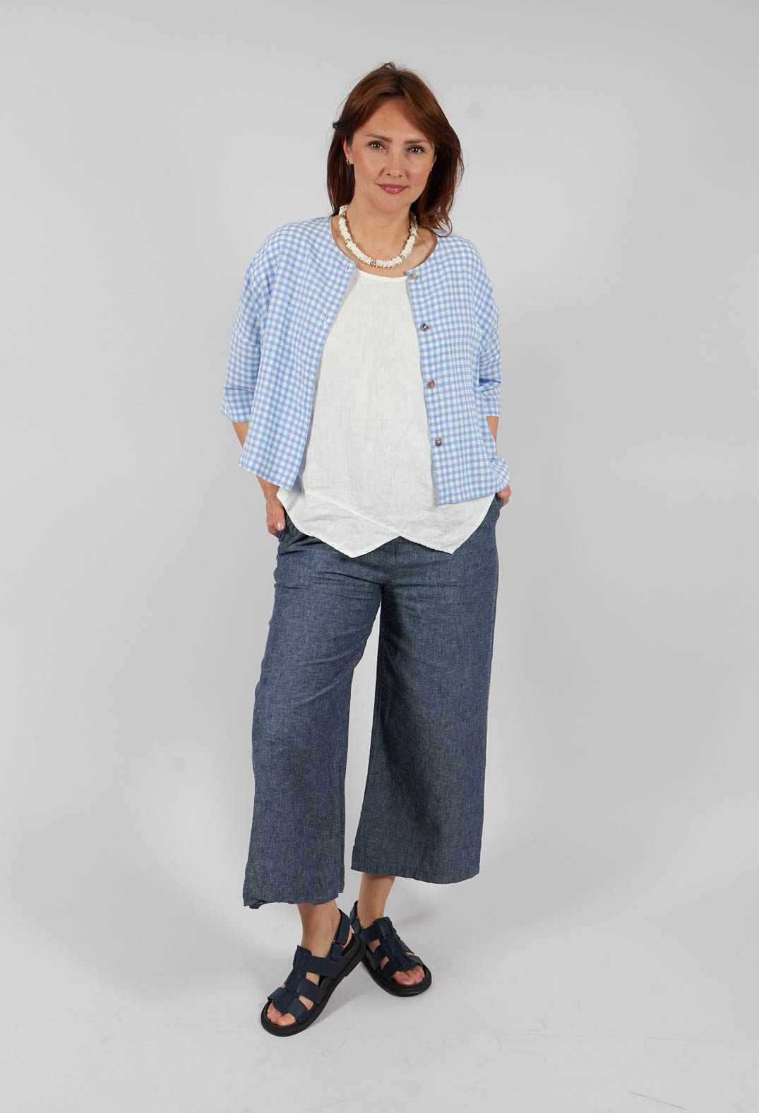 Linen Short Sleeve Top in Off White
