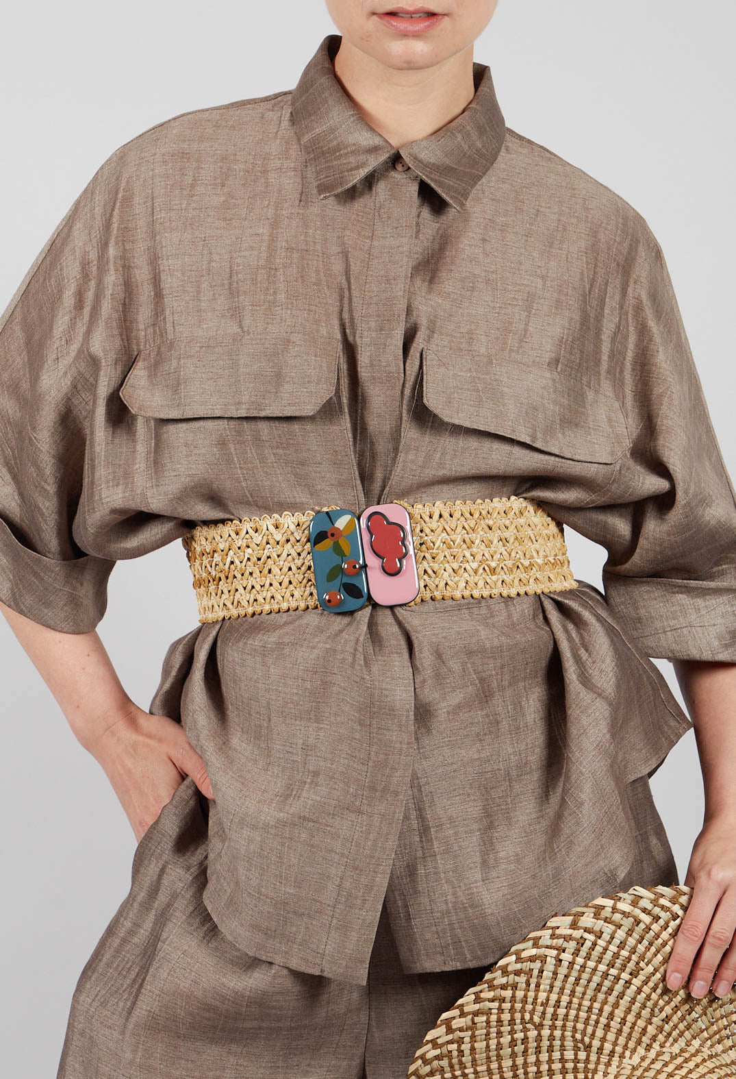 Linen Blend Shirt with Large Pockets in Marmotta