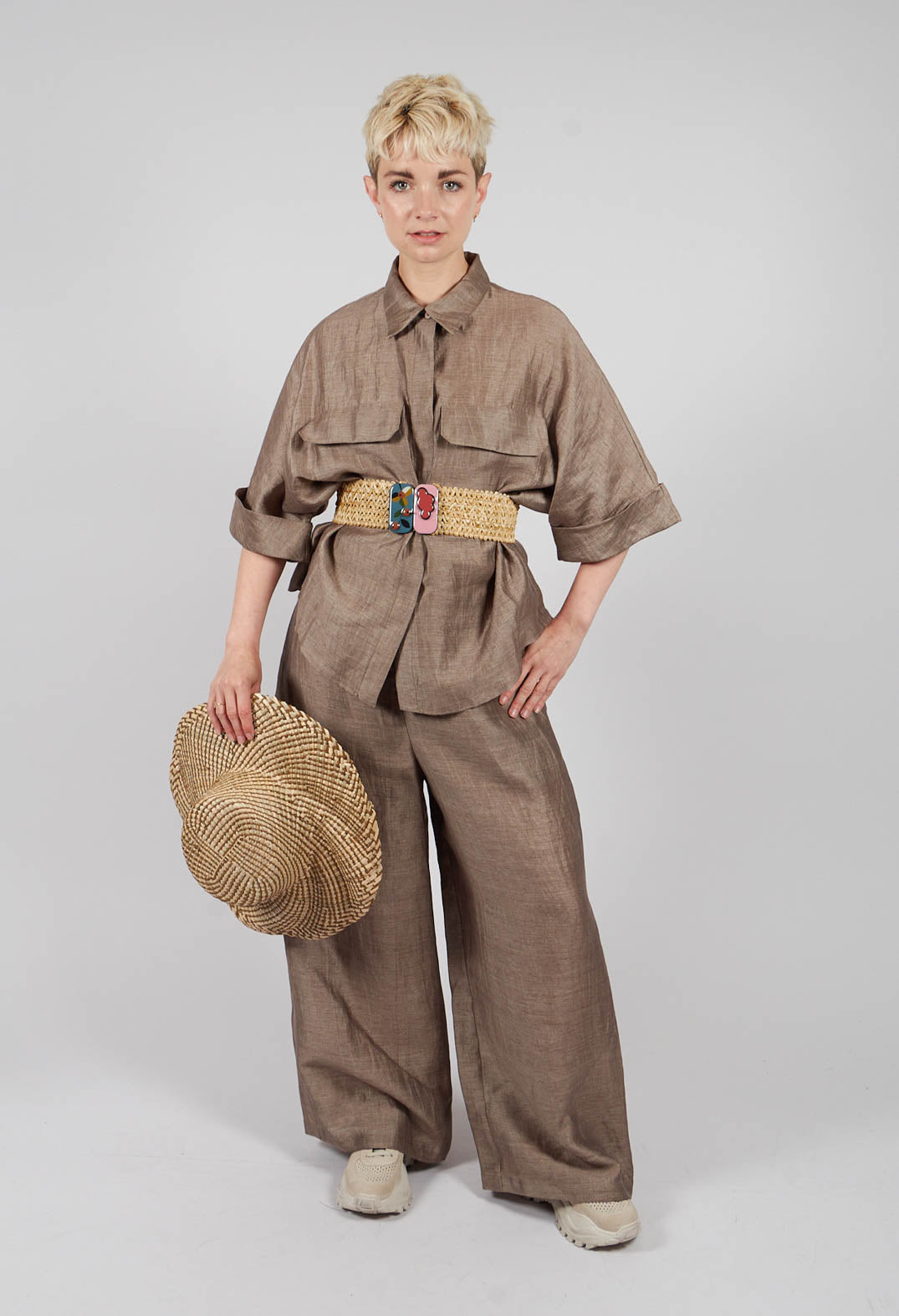 Linen Blend Shirt with Large Pockets in Marmotta
