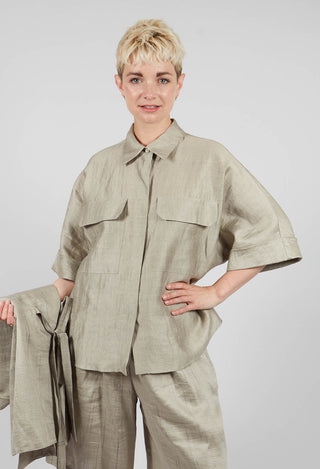 Linen Blend Shirt with Large Pockets in Naturale