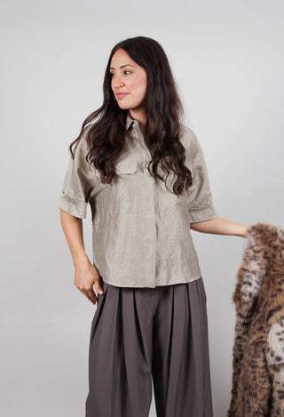 Linen Blend Shirt with Large Pockets in Naturale