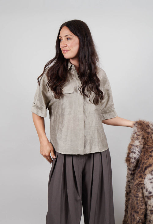 Linen Blend Shirt with Large Pockets in Naturale