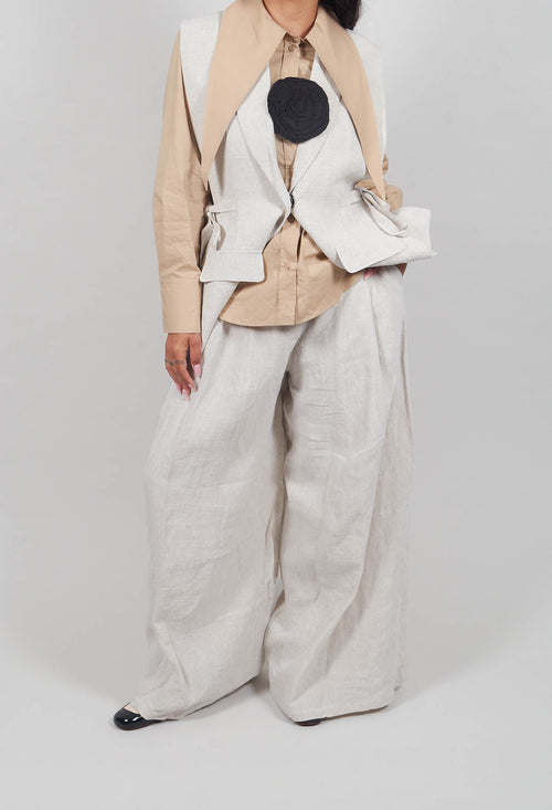 Wide Leg Linen Trousers in Naturale