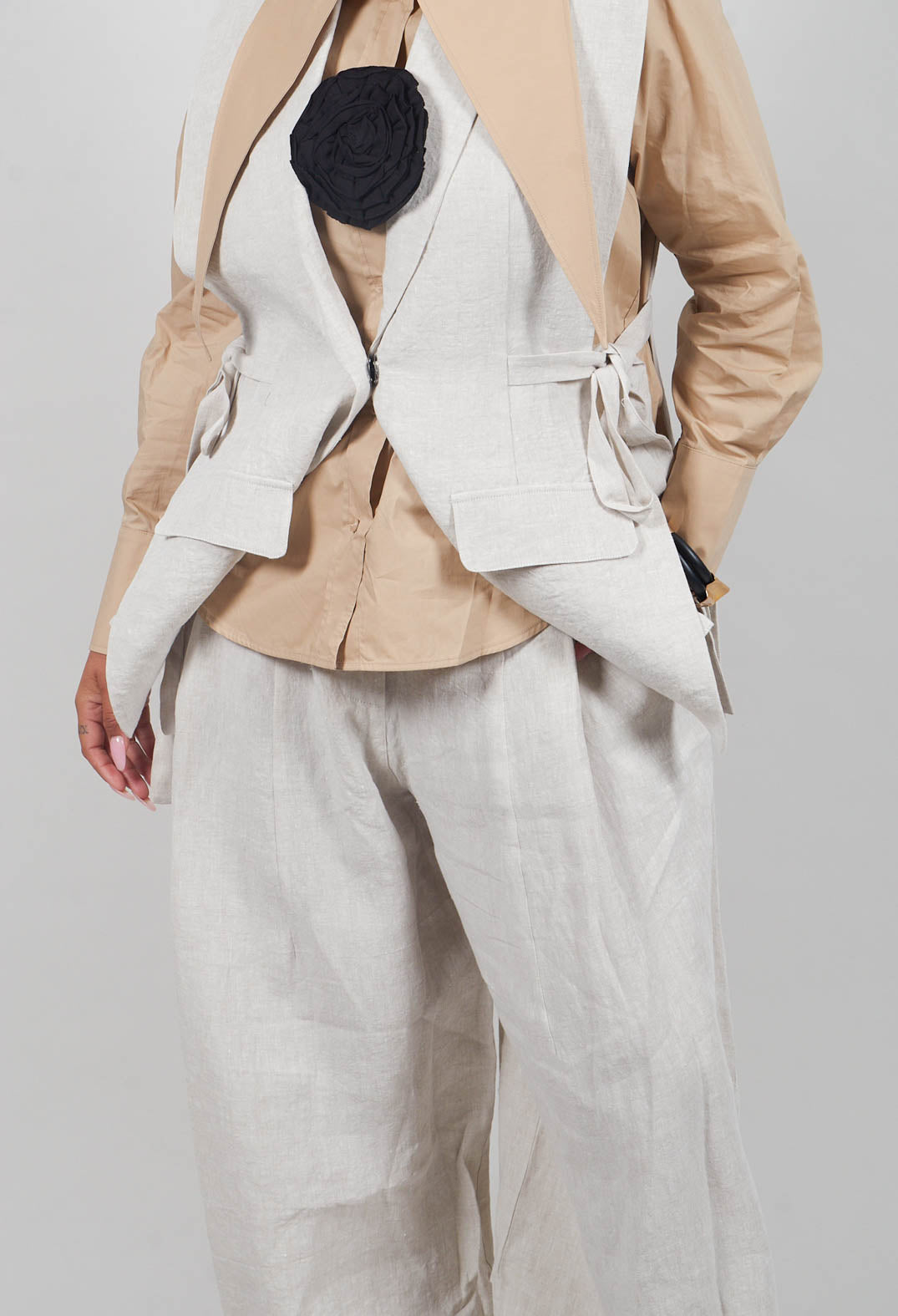 Wide Leg Linen Trousers in Naturale