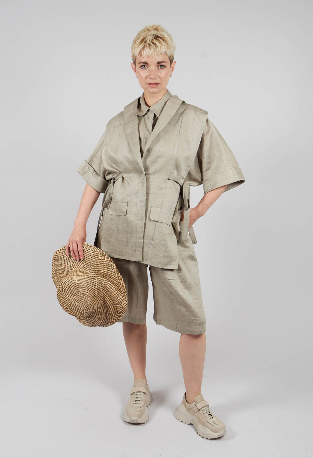 Linen Blend Shirt with Large Pockets in Naturale