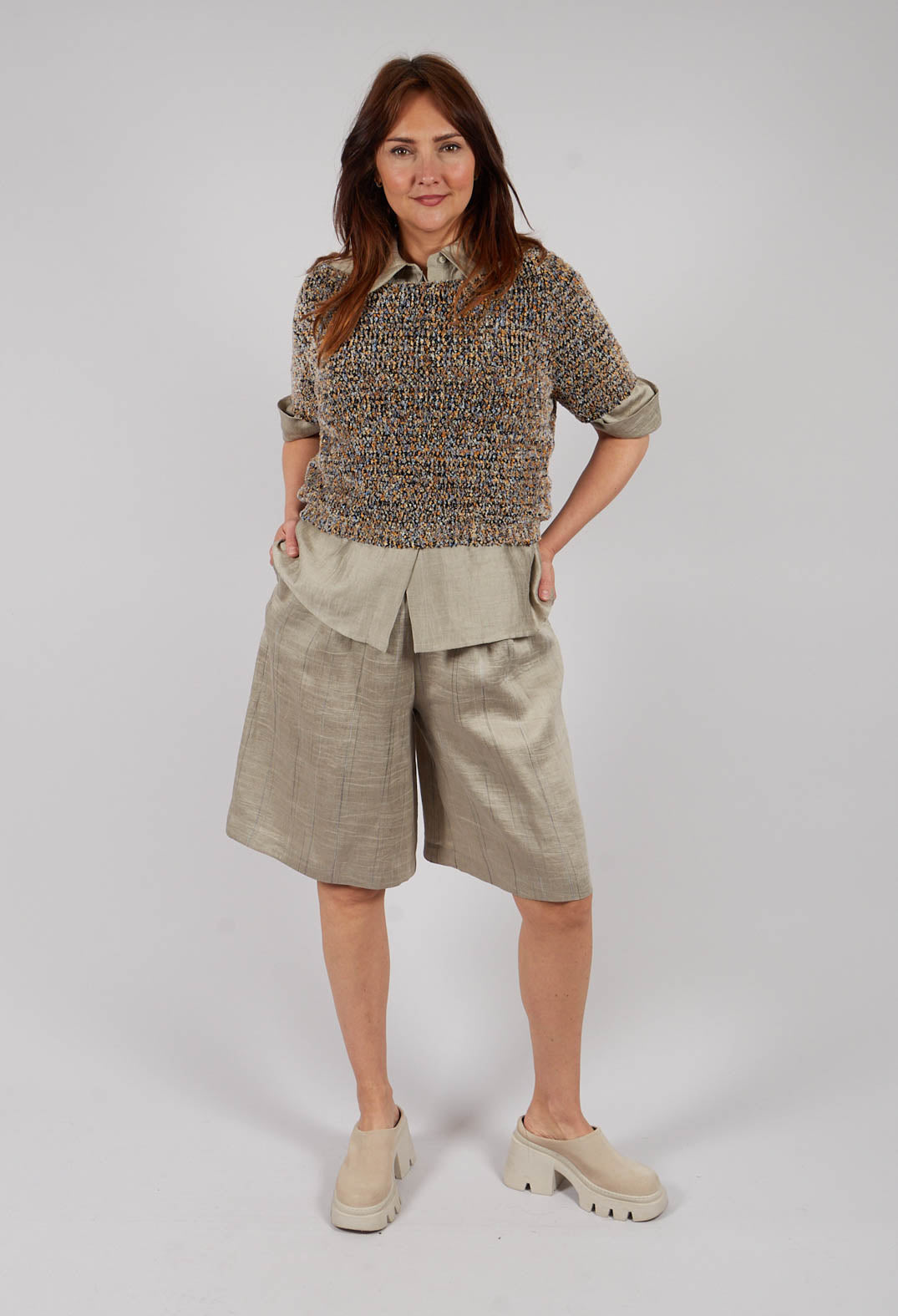 Linen Blend Shirt with Large Pockets in Naturale