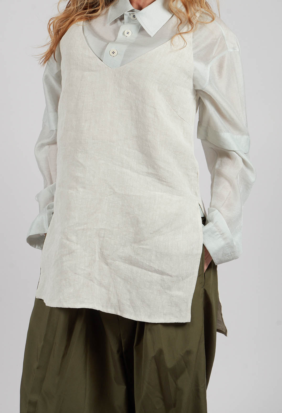Strappy Linen Vest Top in Naturale