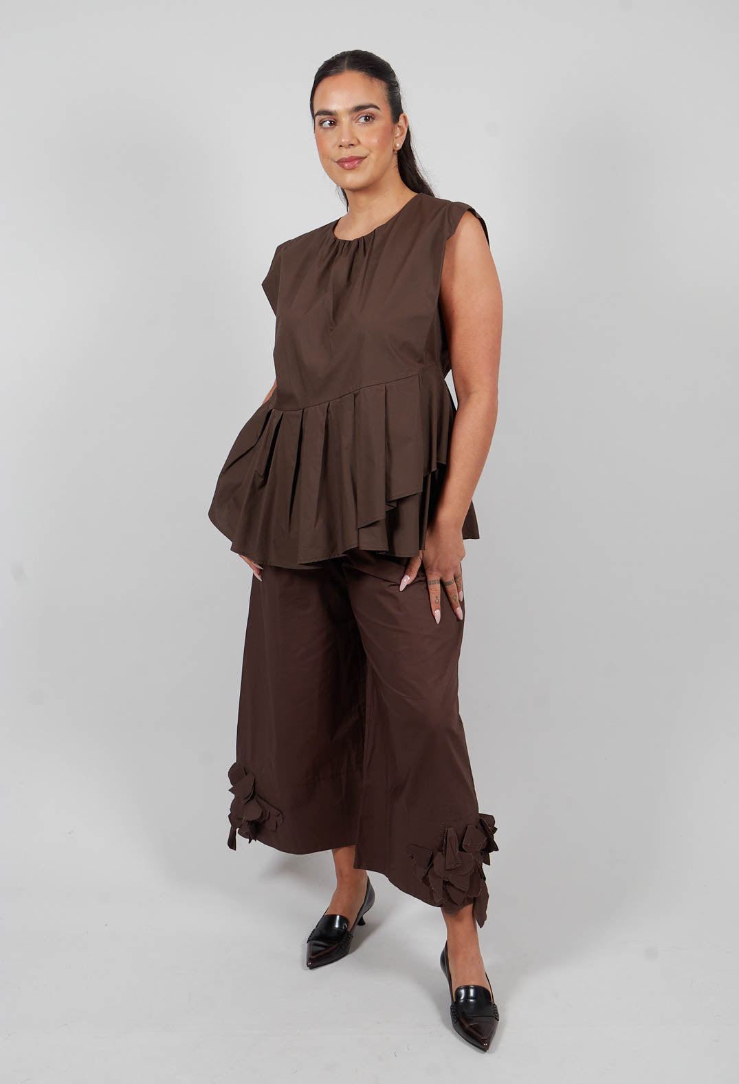 Round Neck Peplum Top in Licorice