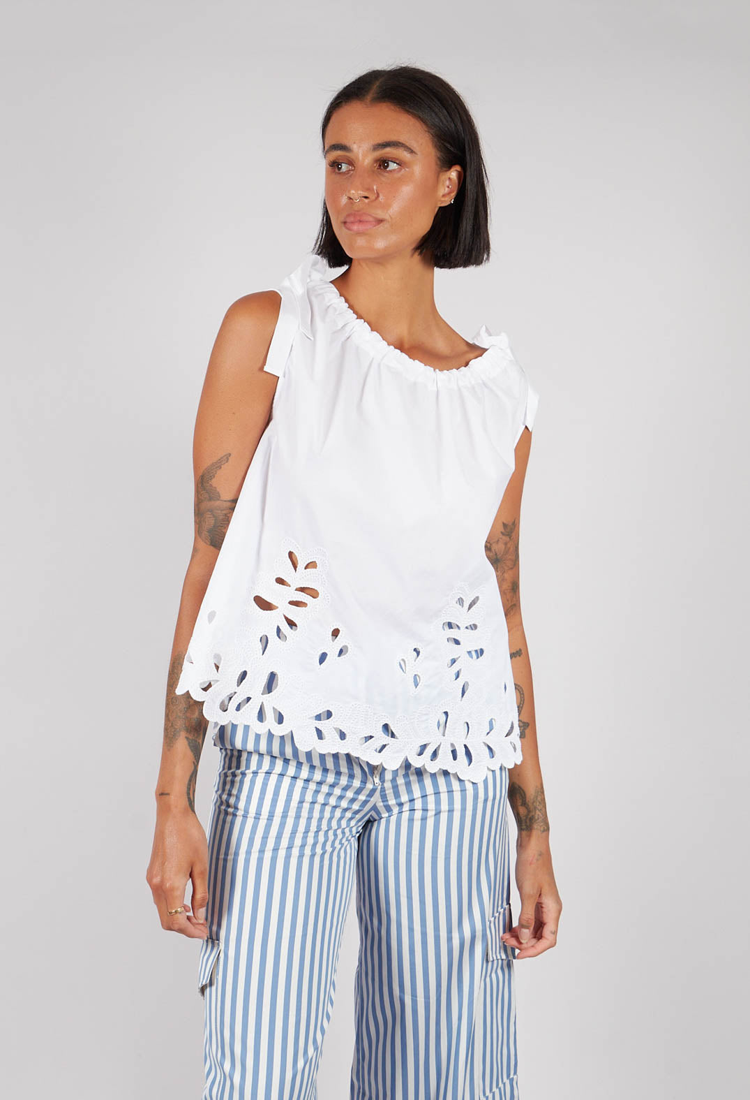 Round Neck Vest Top in Off White