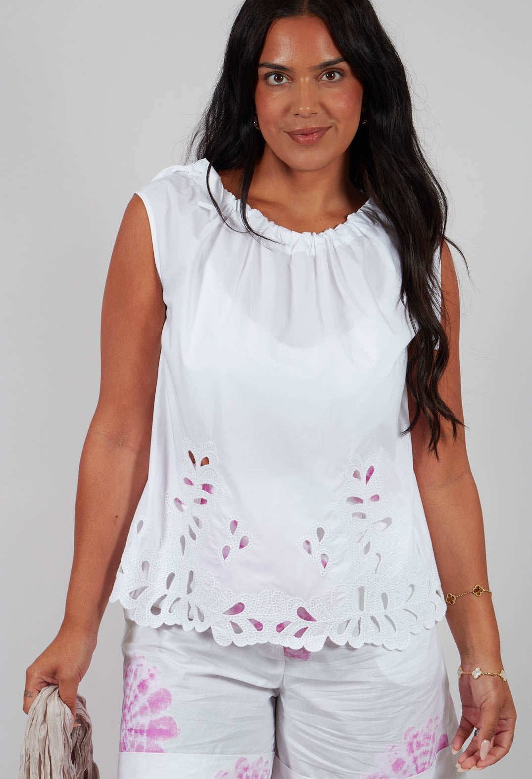 Round Neck Vest Top in Off White