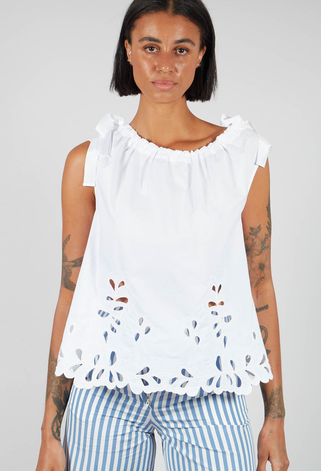 Round Neck Vest Top in Off White