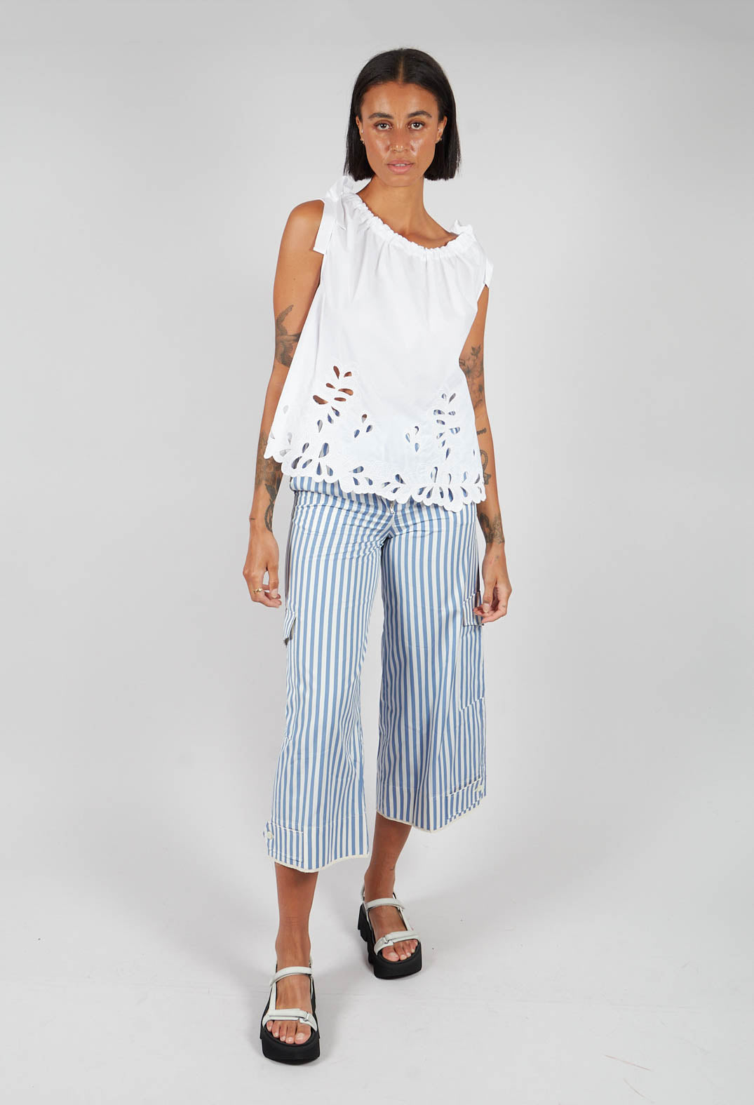 Striped Wide Leg Trousers in Hokusai Blue