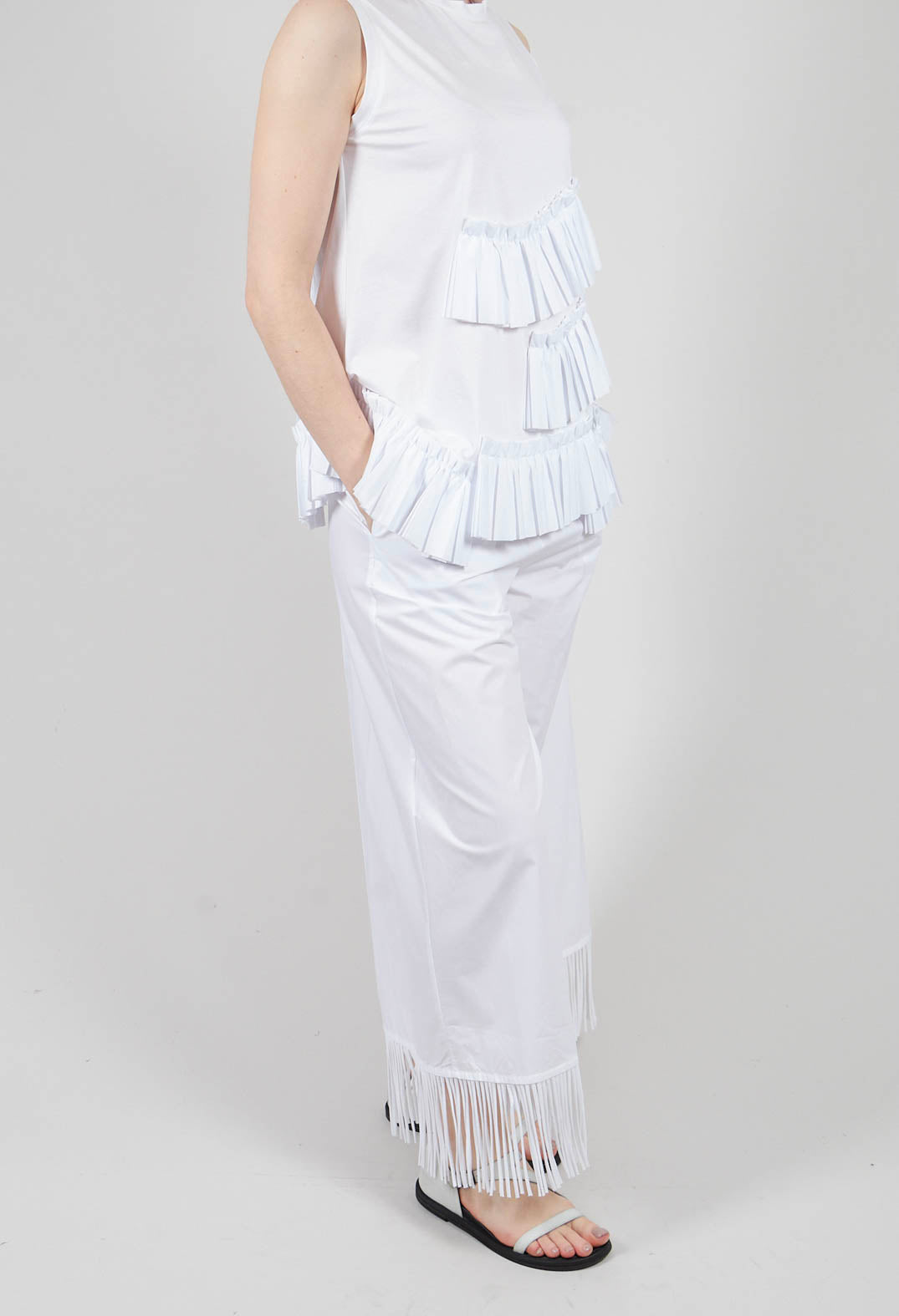 Fringed Trouser in Off White