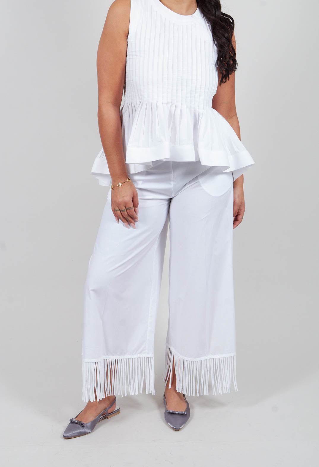 Fringed Trouser in Off White