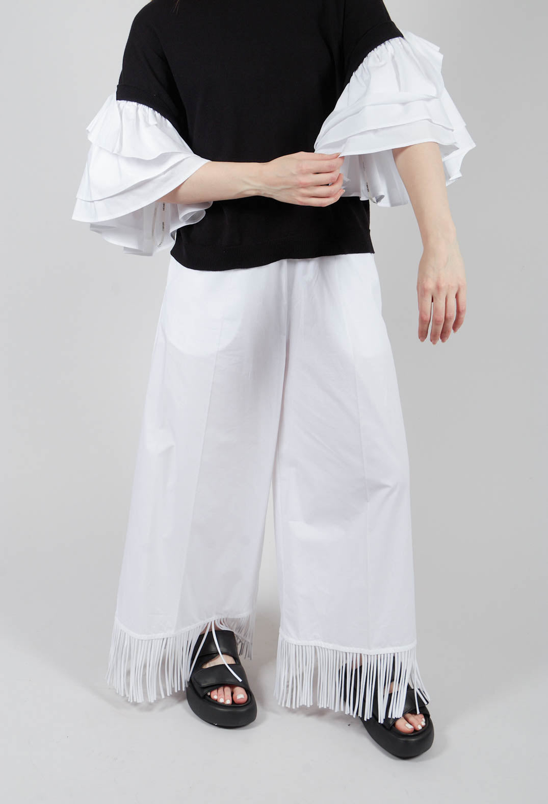 Fringed Trouser in Off White