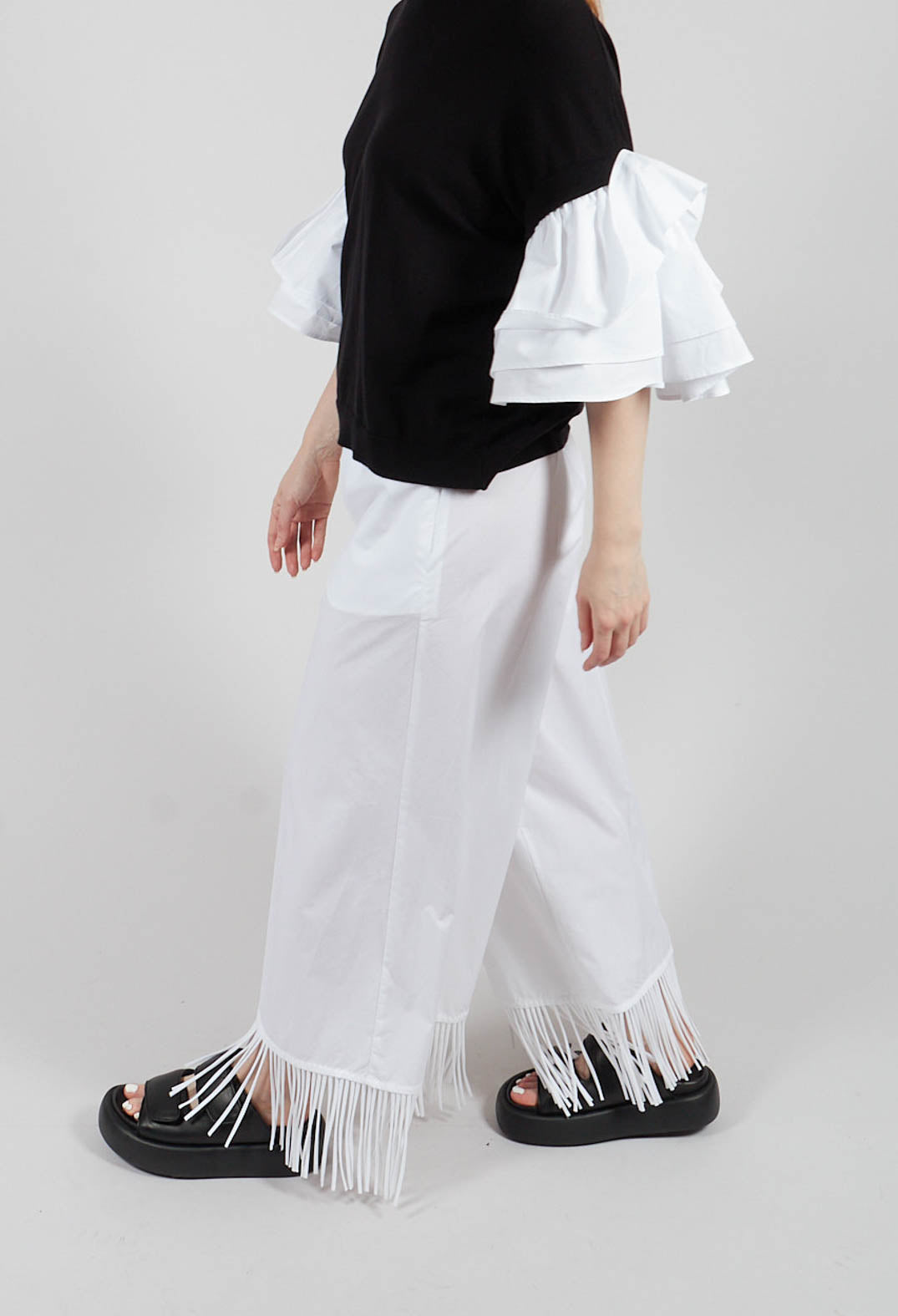 Fringed Trouser in Off White
