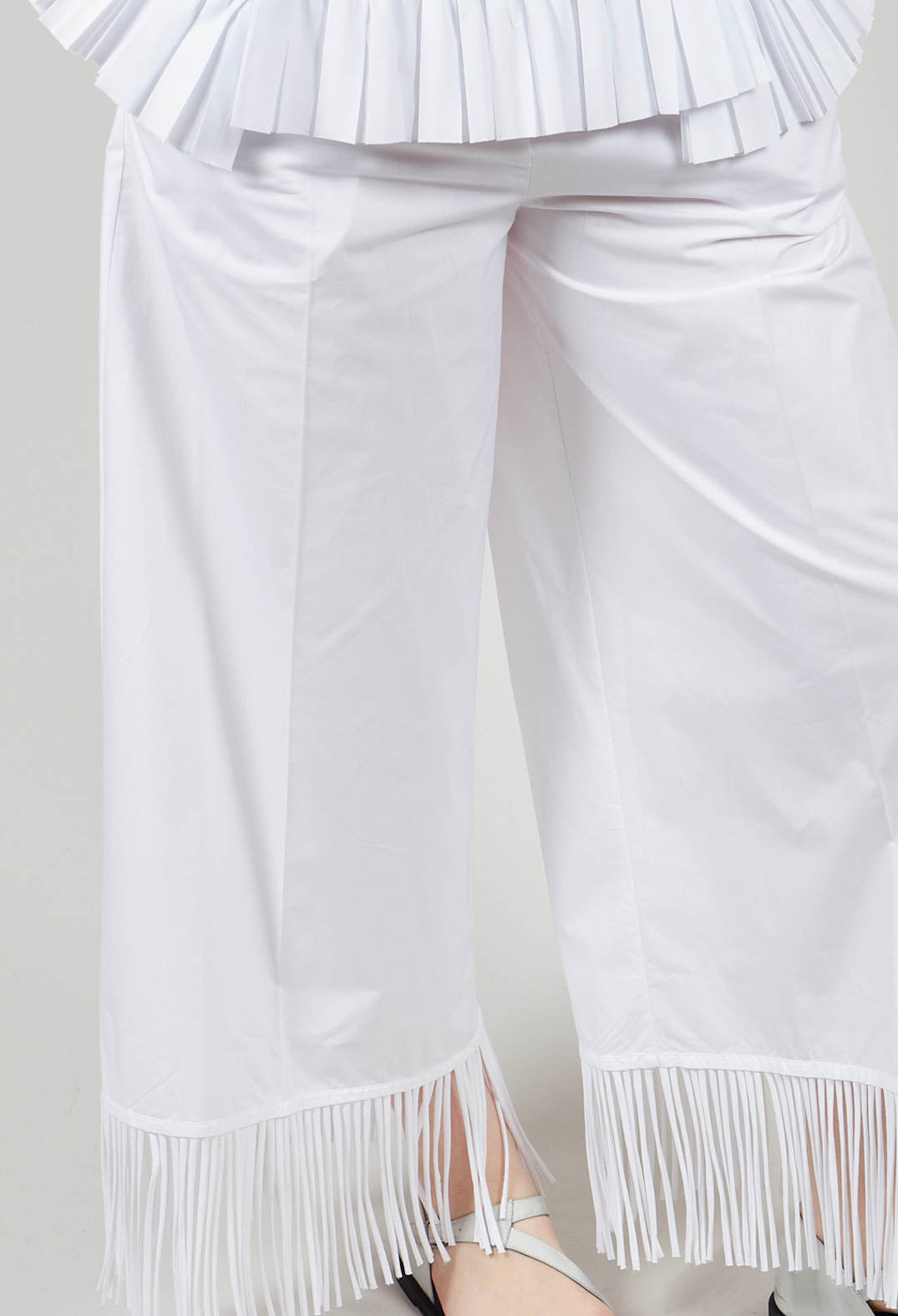 Fringed Trouser in Off White