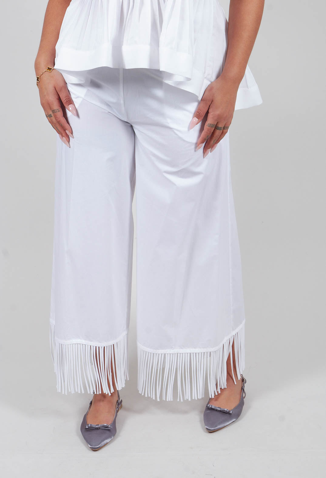 Fringed Trouser in Off White