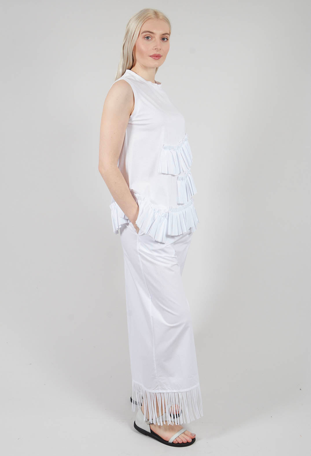 Fringed Trouser in Off White