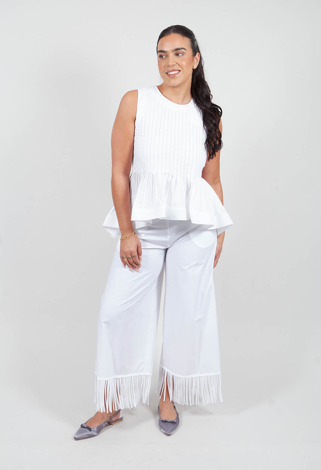 Fringed Trouser in Off White