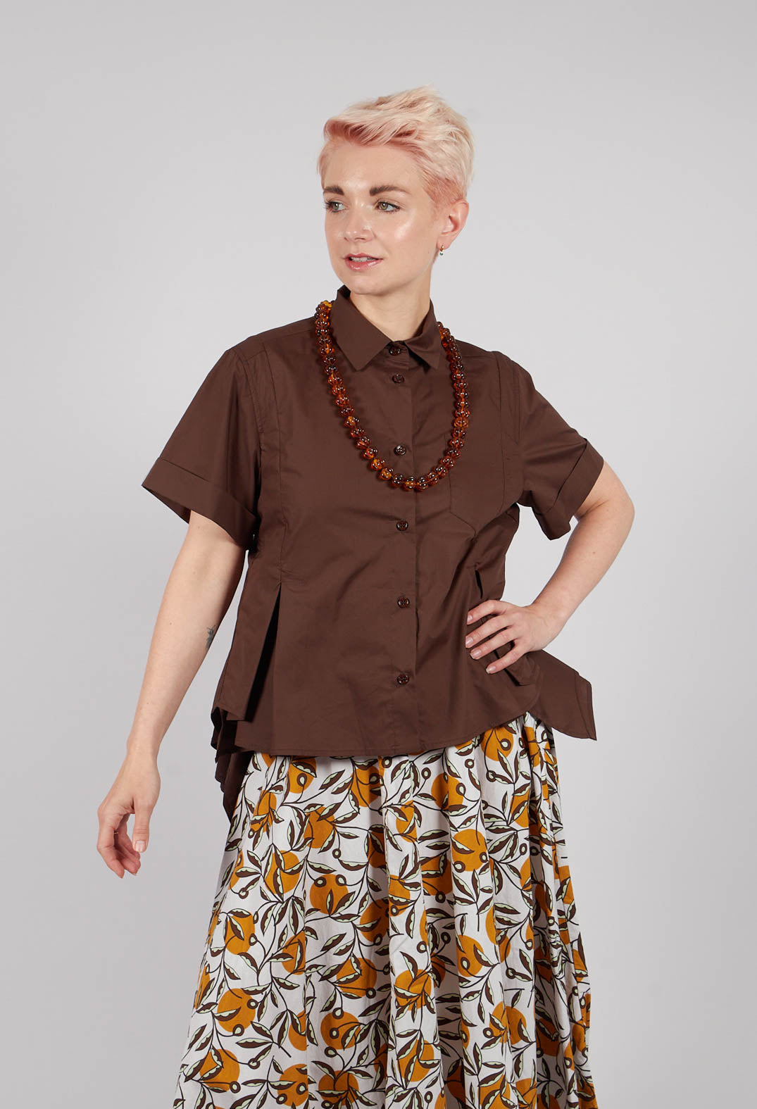 Frill Hem Shirt in Licorice