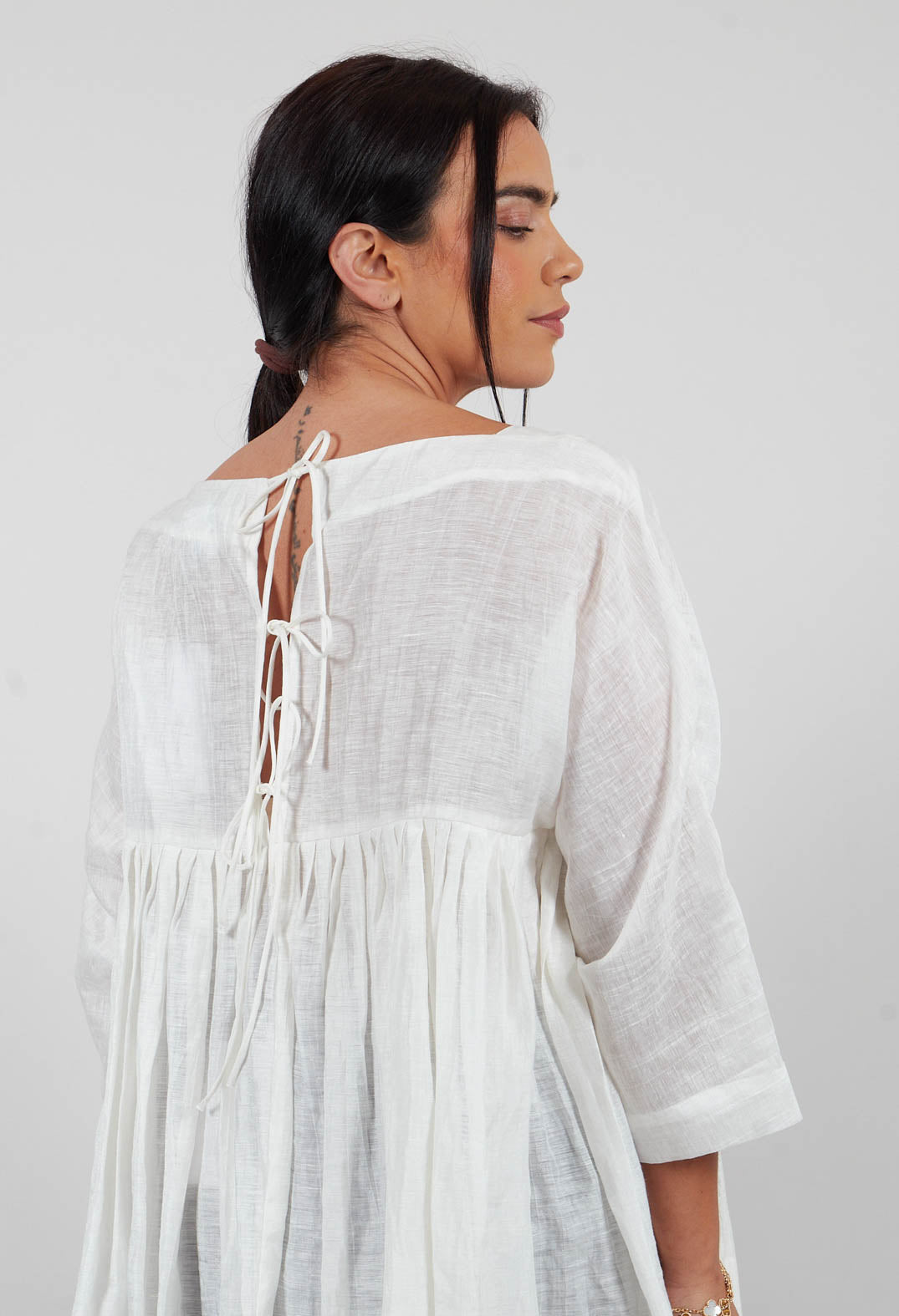 Long Sleeve Smock in Off White