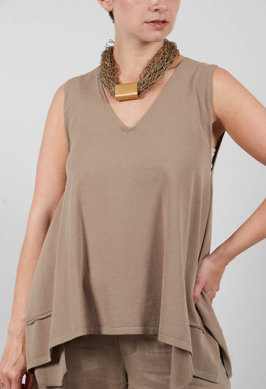 V Neck Vest in Taupe