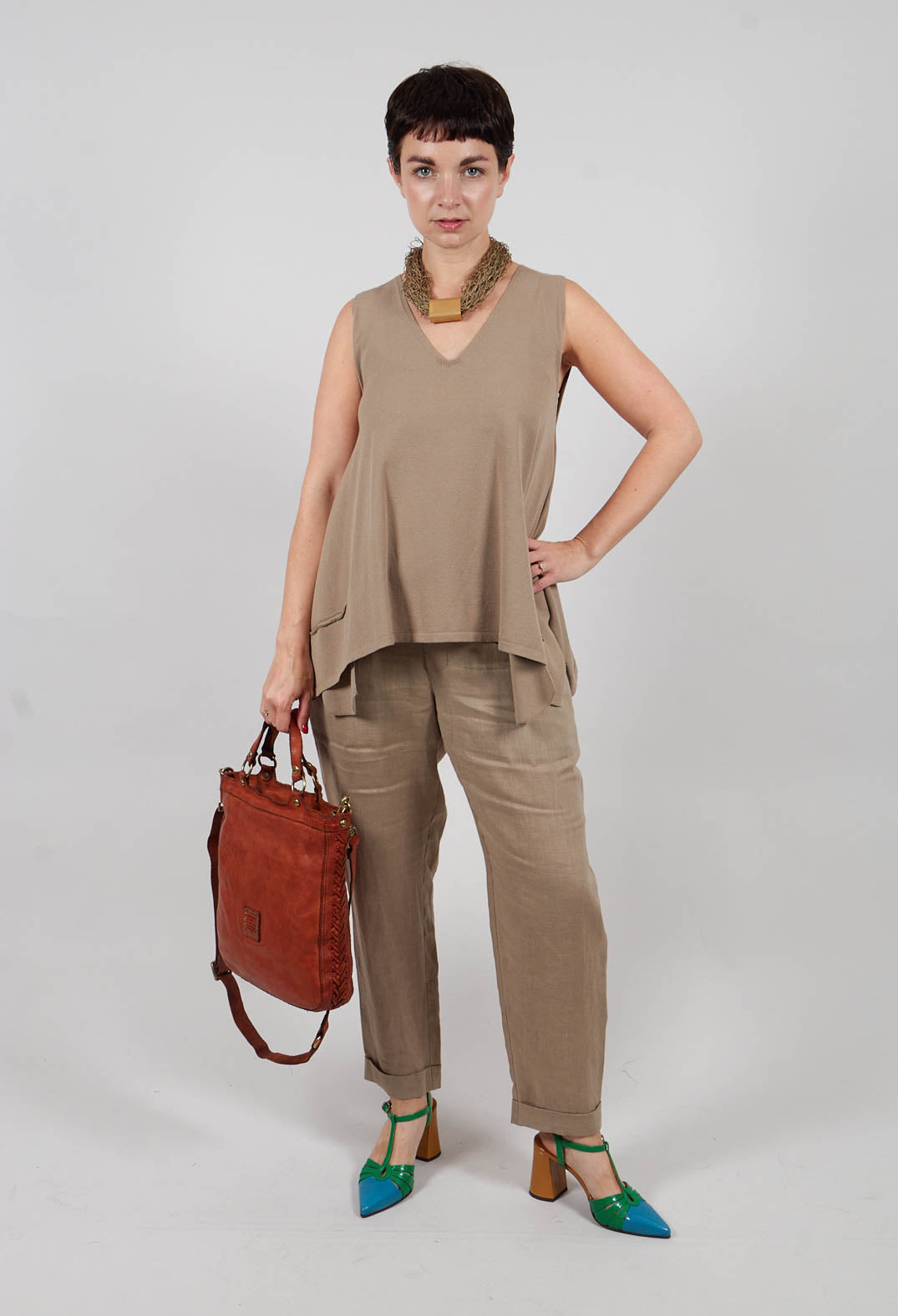 V Neck Vest in Taupe