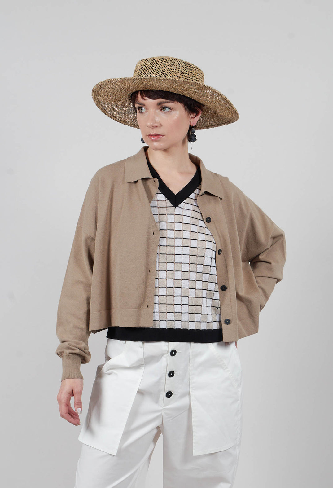 Cropped Cardigan in Taupe