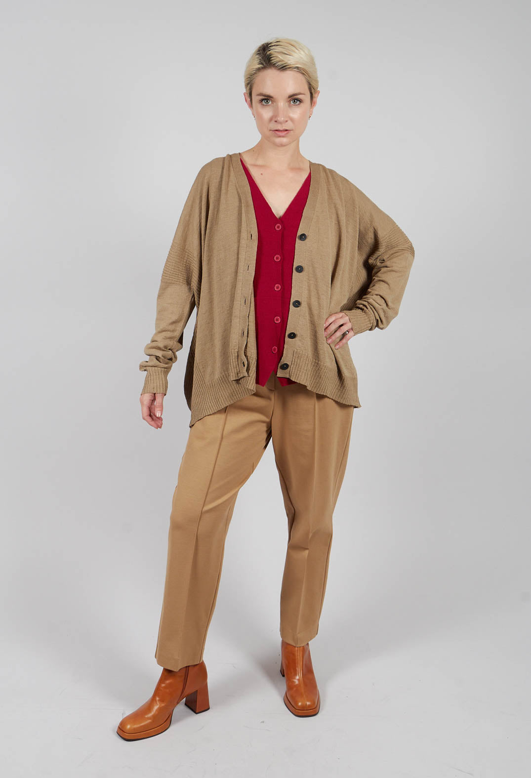 Tapered Jersey Trousers in Camel