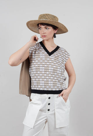 V Neck Check Vest in White