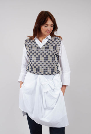 V Neck Check Vest in Deep Blue