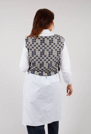 V Neck Check Vest in Deep Blue