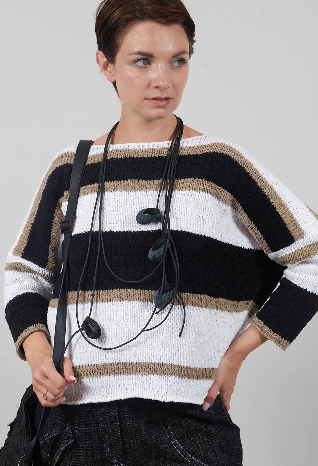 Wide Stripe Jumper in Taupe