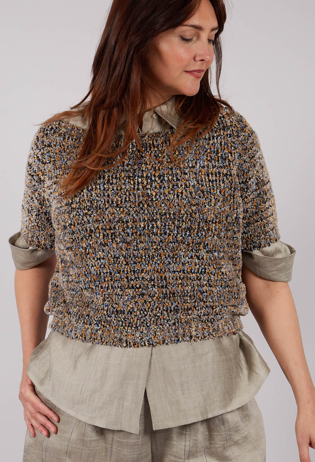 Short Sleeve Jumper in Medium Blue
