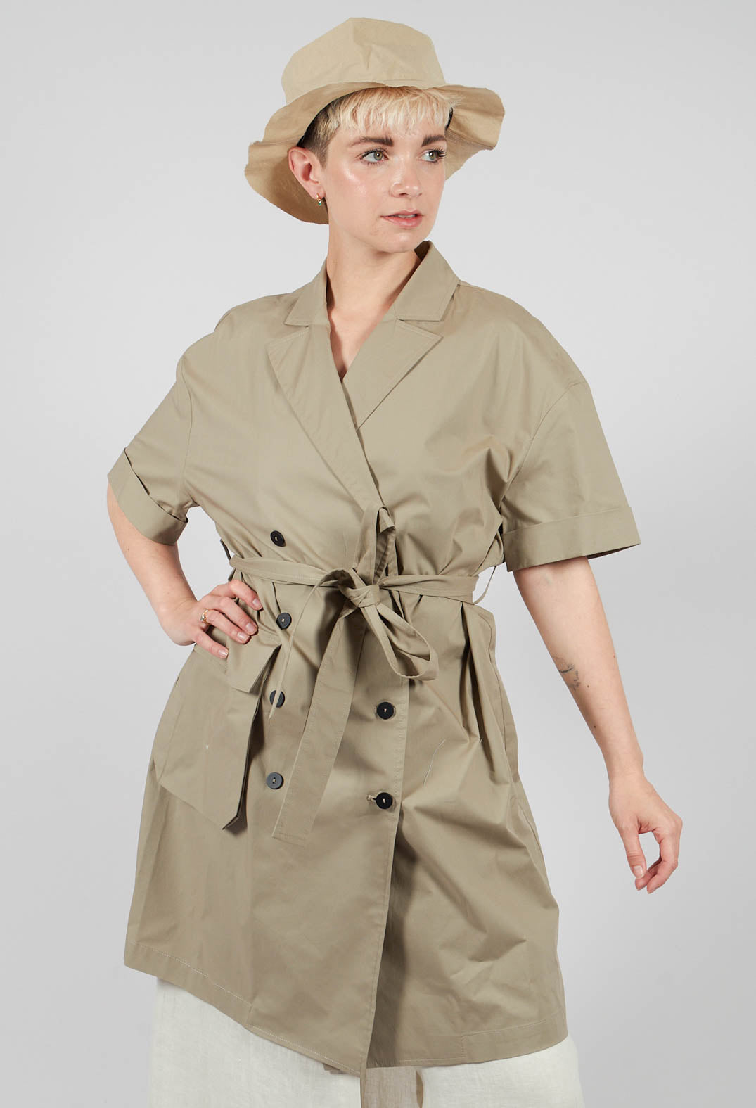 Double Breasted Shirt Dress in Taupe