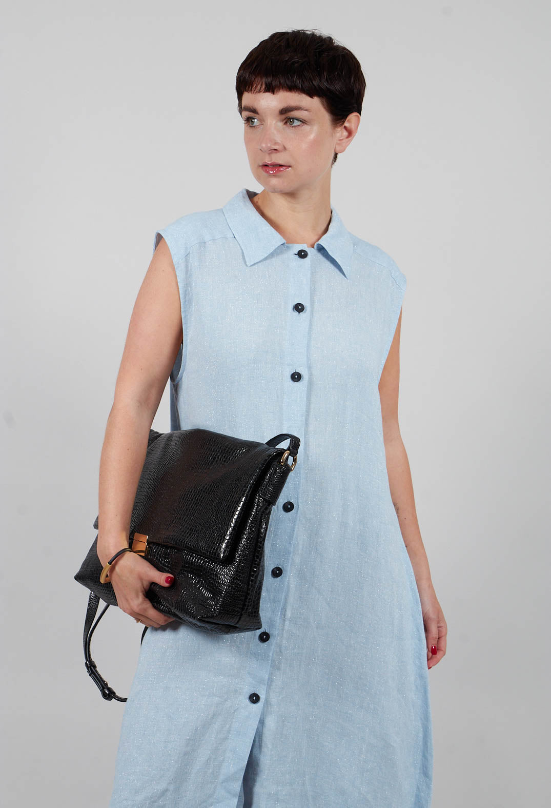 Metallic Midi Dress in Light Blue