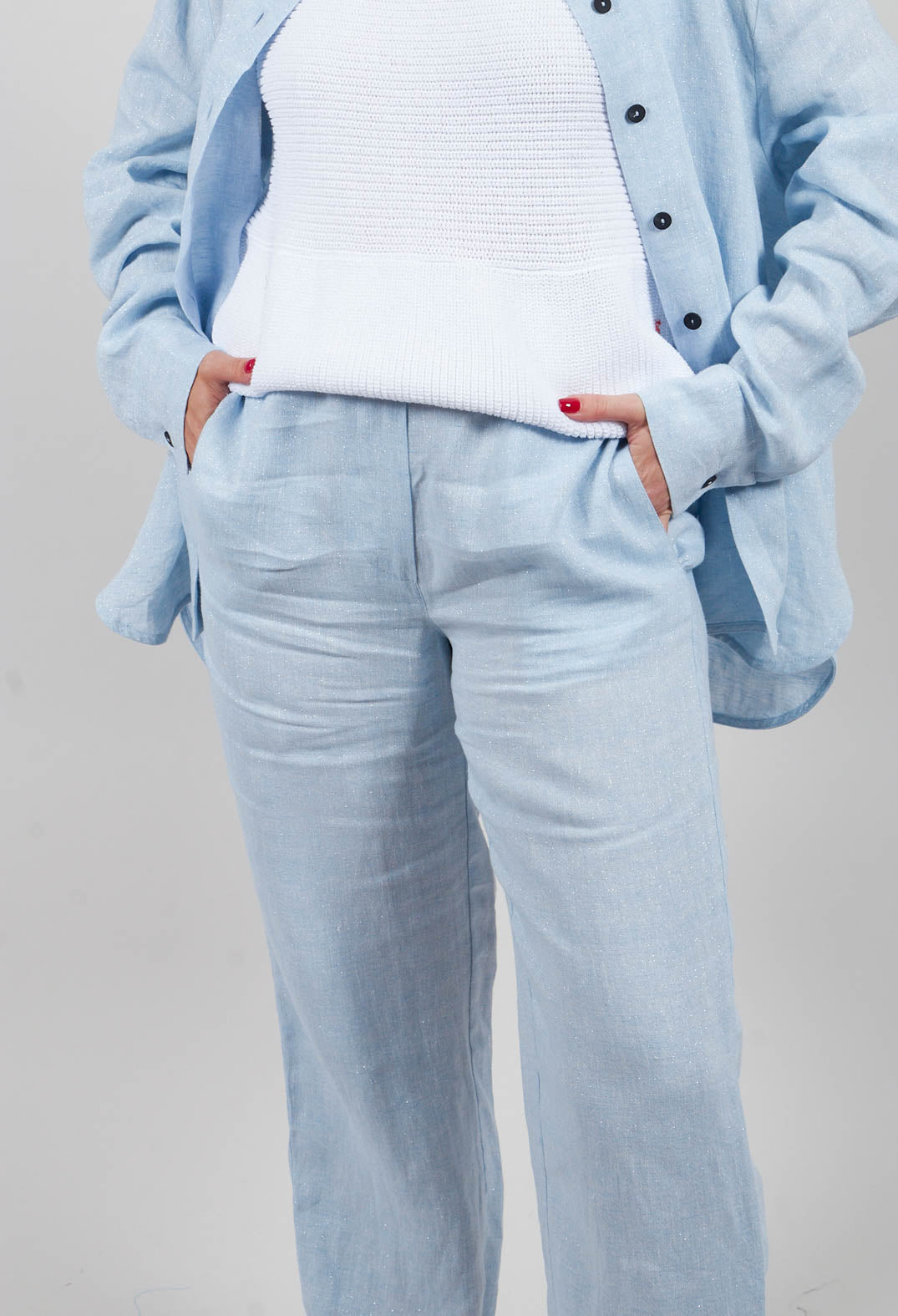 Sarah Pacini Metallic Trousers in Light Blue - Olivia May