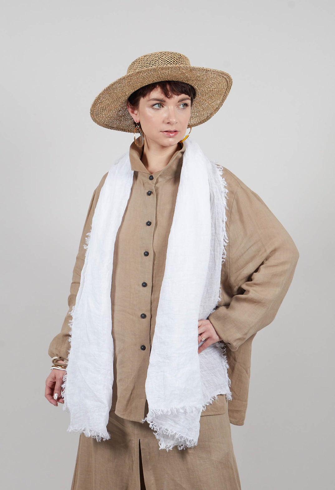 Long Sleeve Linen Shirt in Taupe