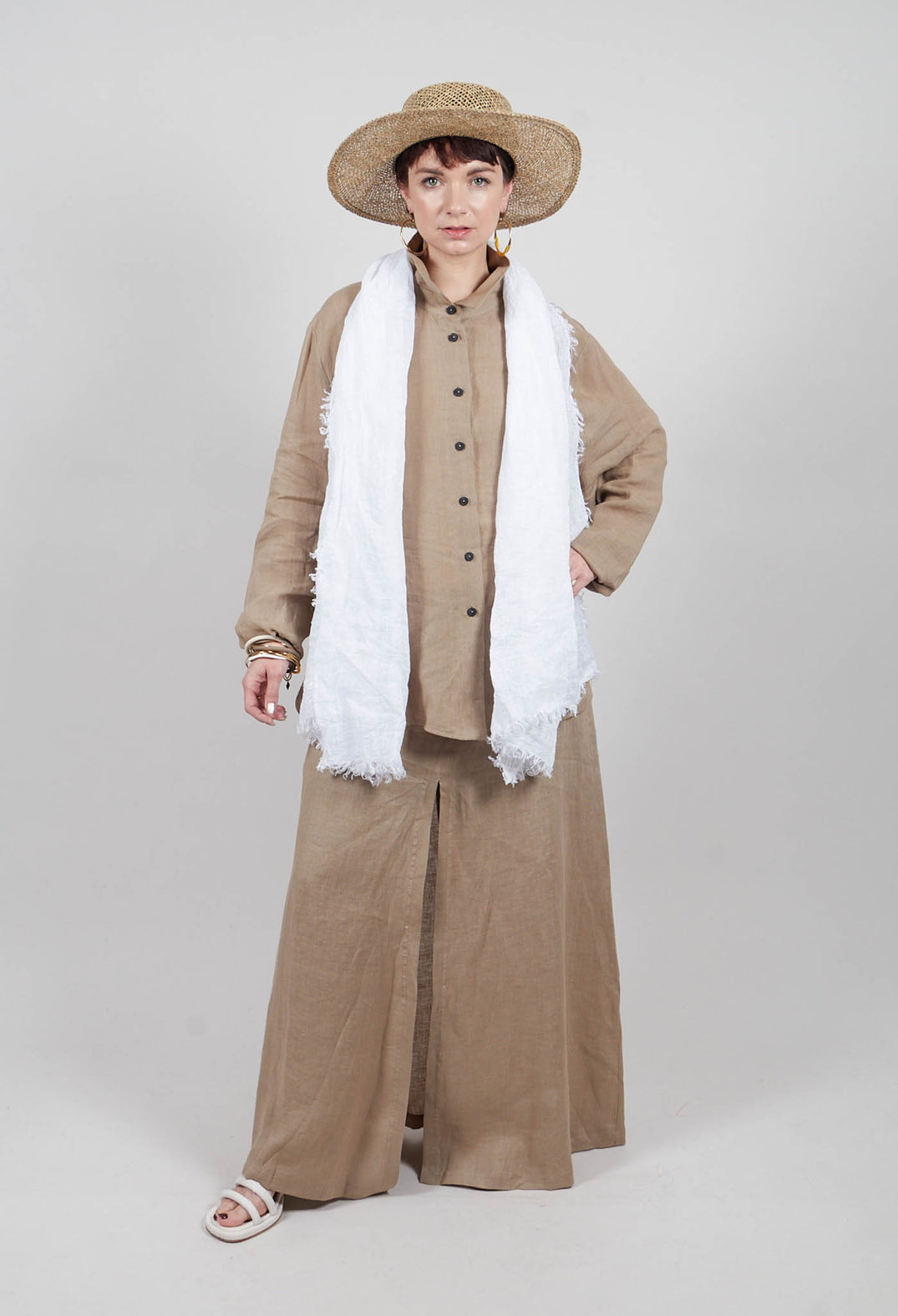 Long Sleeve Linen Shirt in Taupe