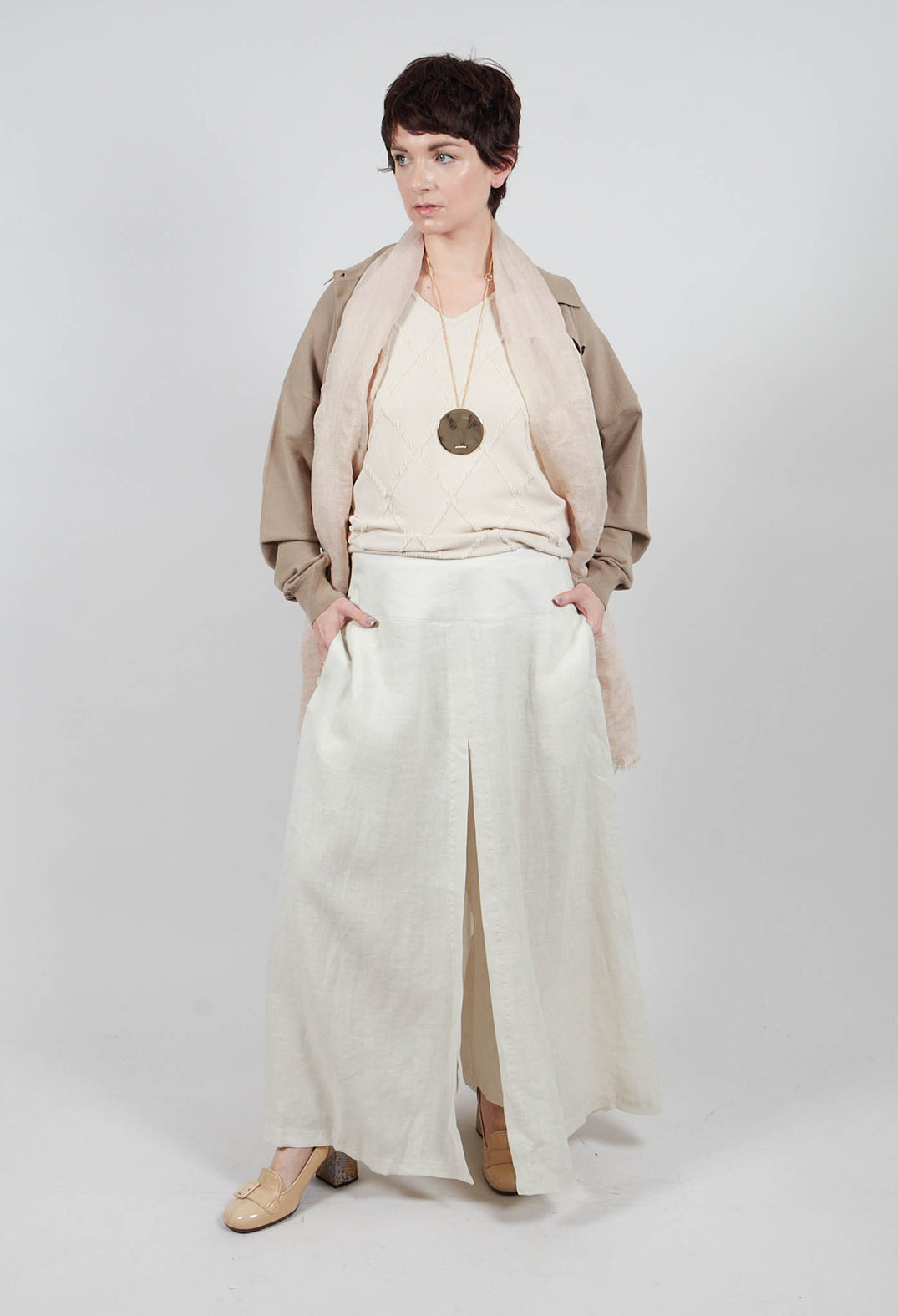 Wide Leg Trouser in Greige