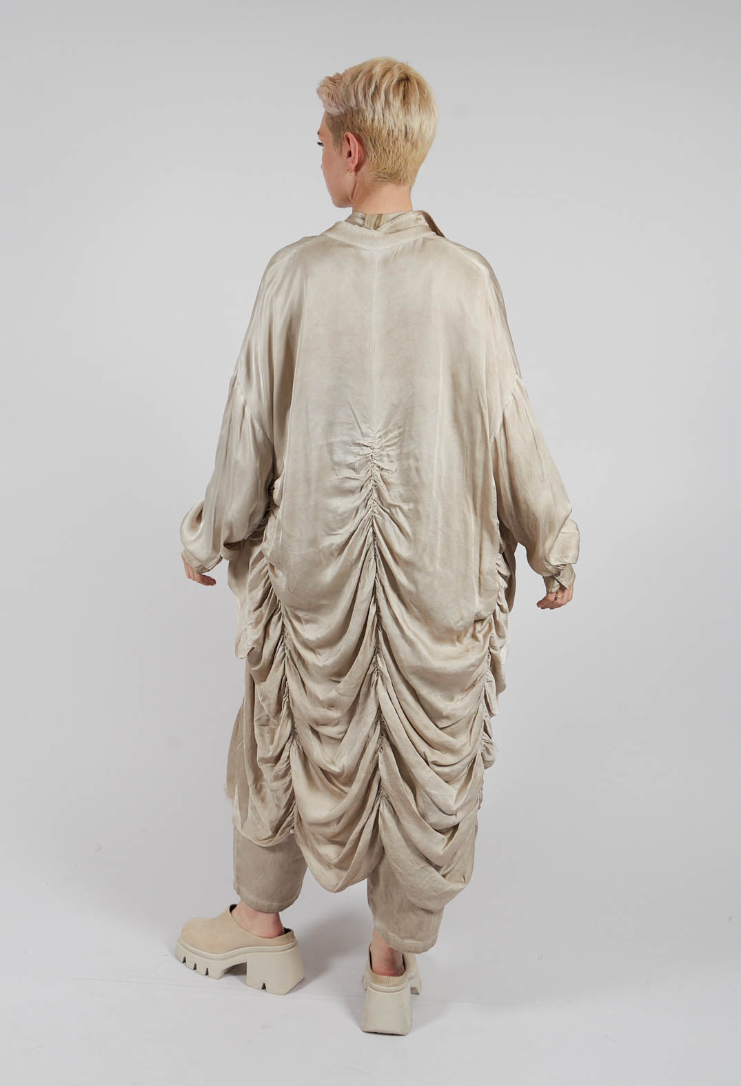 Draped Shirt Dress in Sand Shell