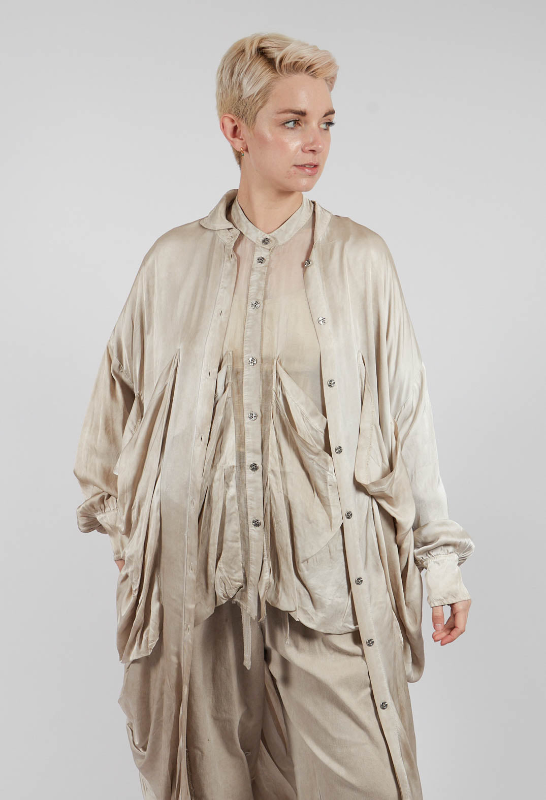 Draped Shirt Dress in Sand Shell