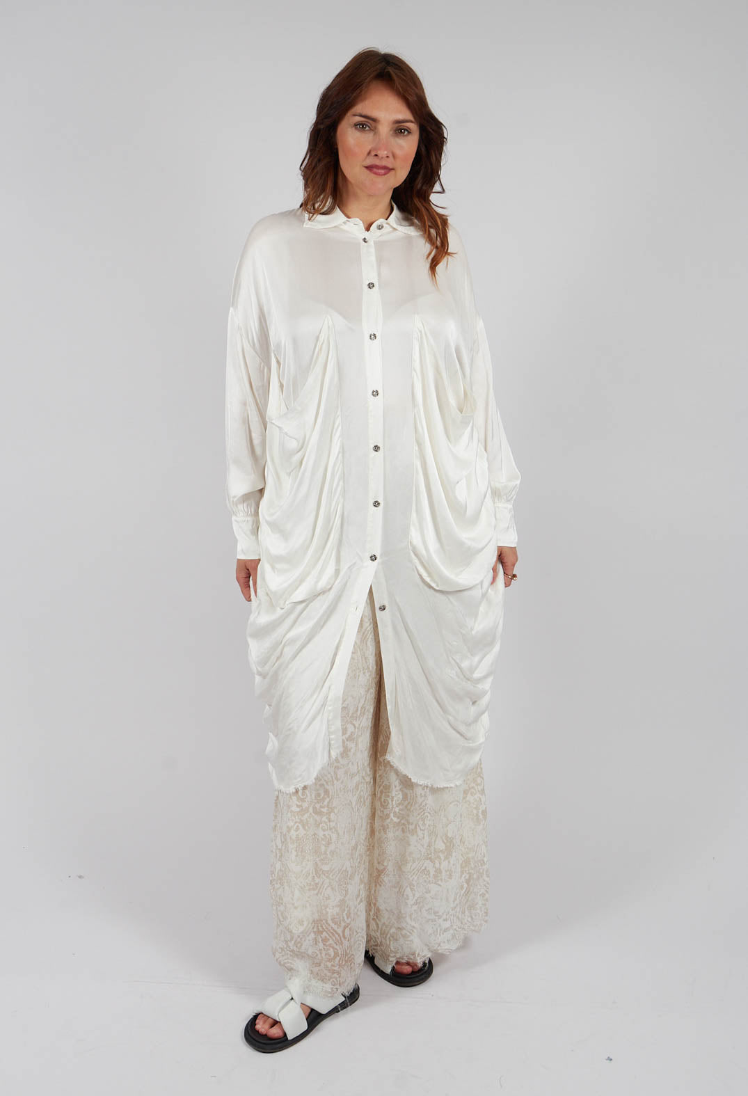 Draped Shirt Dress in Antique White
