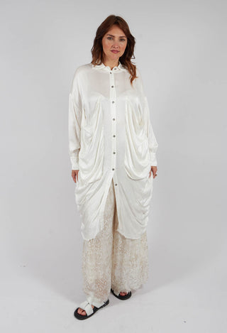 Draped Shirt Dress in Antique White